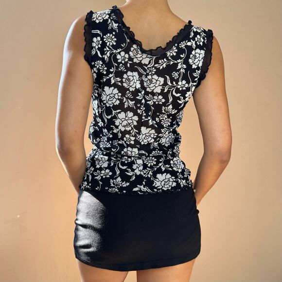 Vintage 00s euro floral print sheer mesh tank (S/M) - Picture 2 of 6